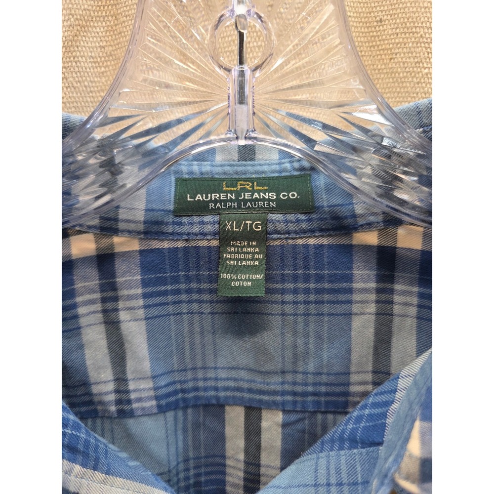 Lauren Ralph Lauren Blue Plaid Button Down Shirt Womens XL Long Sleeve Roll Tab - Picture 2 of 7